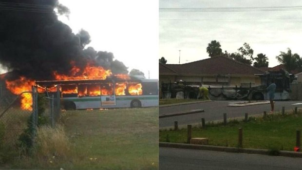 Passengers only got off the bus minutes before the bus it caught alight.