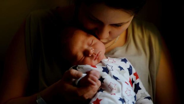 Ana Dojkovski with her one-day-old son Jake at Sunshine Hospital.