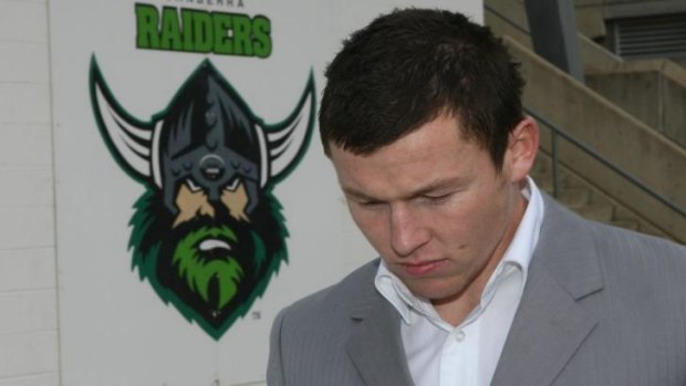 Todd Carney leaves Raiders HQ after being sacked in 2008.
