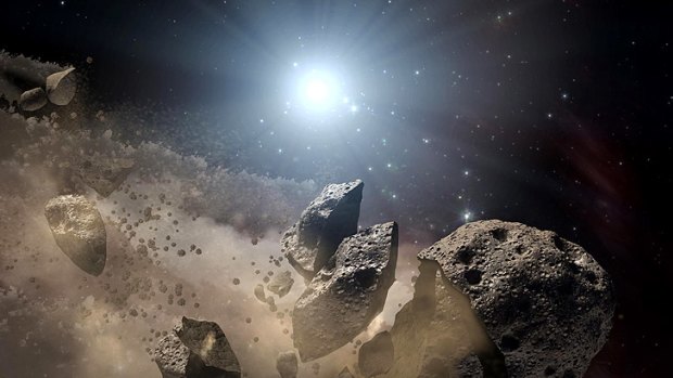 An image from NASA showing an artist's impression of an asteroid breaking up. NASA scientists have debunked the 'Baptistina theory'.