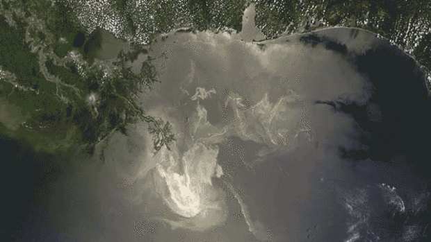 Satellite image show the extent of the oil released from the Deepwater Horizon spill.