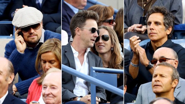 Stars galore: (from left) Leonardo DiCaprio; Edward Norton and wife Shauna Robertson; Ben Stiller at the US Open.