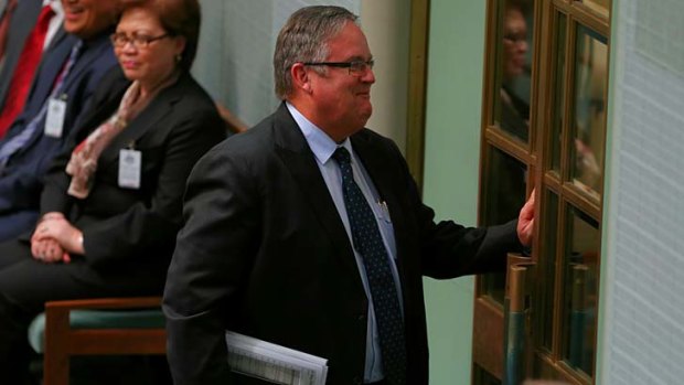 Coalition MP Ewen Jones is ejected from the chamber during question time.
