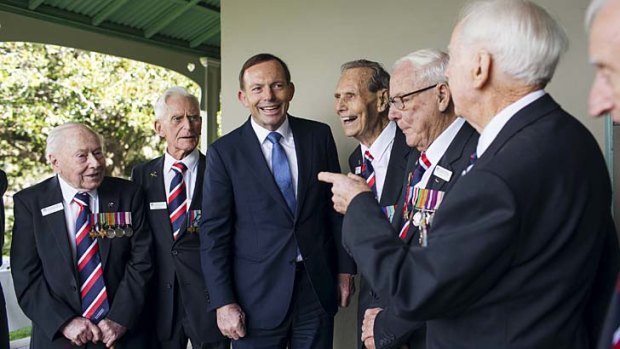 Bound for France: Prime Minister Tony Abbott meets D-Day airmen at Kirribilli House.