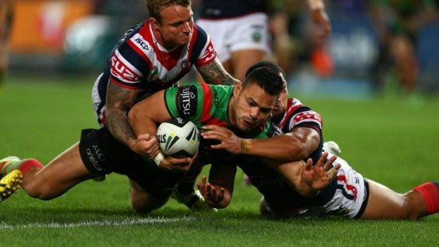 Te'o dots down against the Roosters in the preliminary final.