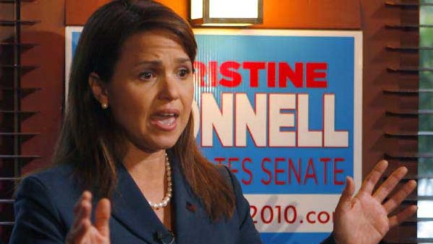 Republican Senate candidate for Delaware Christine O’Donnell at a news conference.