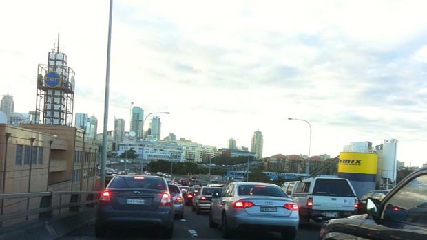 Backed up ... traffic on the Anzac Bridge as a result of the protest on the Sydney Harbour Bridge.