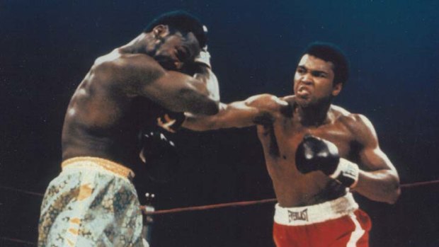 Joe Frazier and Muhammad Ali in <em>Thrilla in Manilla</em>.