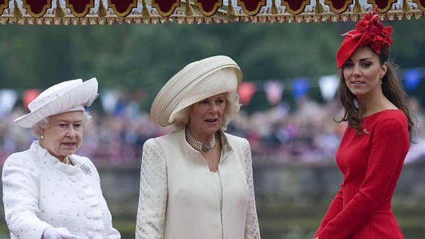 Dressed to impress ... from left to right, the Queen, the Duchess of Cornwall and the Duchess of Cambridge.
