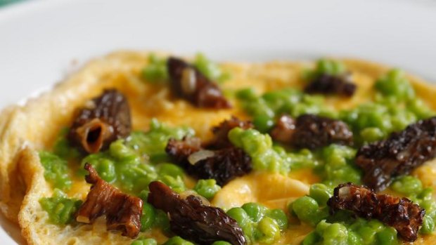 Morel and spring pea frittata.