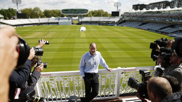 Andrew Strauss poses for photos as he was unveiled as the new ECB director of cricket on Tuesday.