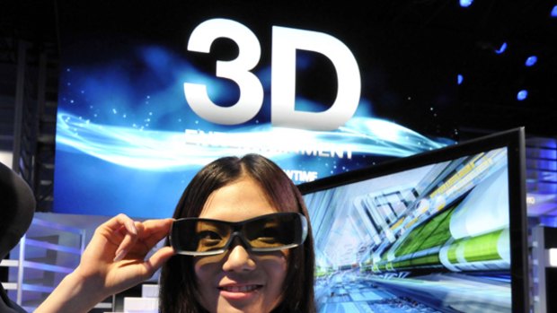 Coming soon ... Sony shows off its 3-D television at the Ceatec exhibition in Japan.