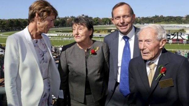 Day at the races: Tony Abbott with wife Margie and parents Dick and Fay.