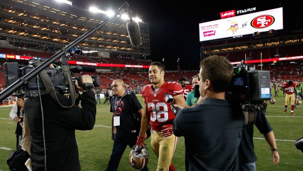 Done his best: Jarryd Hayne walks off the field after the 49ers 14-12 win over the Chargers.