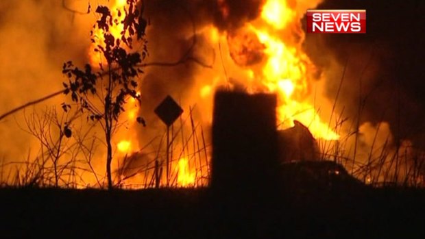 A fuel tanker explodes on the Peak Downs Highway.