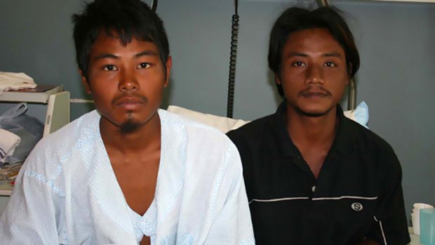 Haung Htaik (left) and Ko Ko Oo recovering yesterday. 