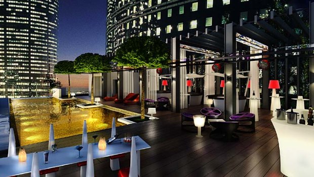 Under the stars: The rooftop pool becomes a place for food and drinks and DJ beats after sunset.