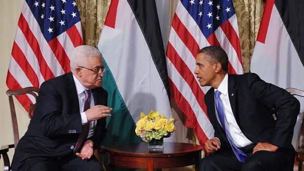 Getting down to business: President Barack Obama meets Palestinian Authority President Mahmoud Abbas in New York.