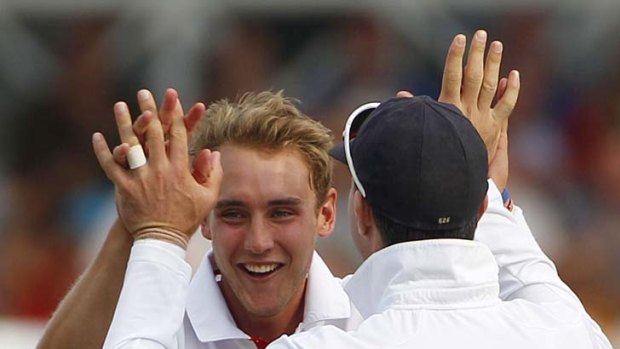 On top of the world: England's Stuart Broad and Kevin Pietersen at the end of the second Test against India this week.