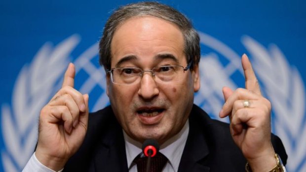 Syrian Deputy Foreign Minister Faisal Meqdad speaks at a press conference at the United Nations Offices in Geneva.
