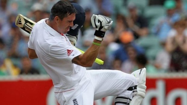 Happier days: Pietersen celebrates a double century at the Adelaide Oval in 2010.