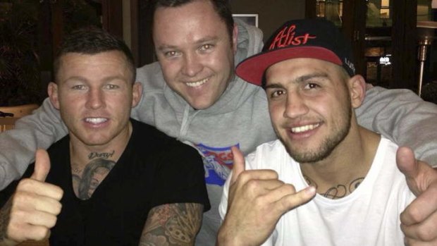 Night out: Todd Carney (left) and Blake Ferguson (right) on Saturday.