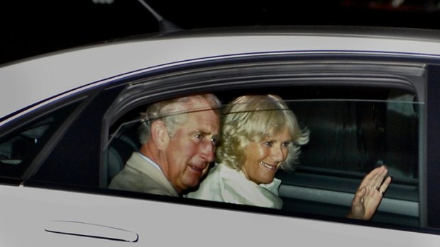 A smile and a wave from the royal couple after their arrival in Melbourne last night.