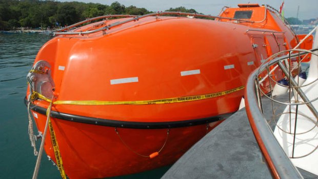 An empty lifeboat that carried asylum seekers back to Indonesia from Australia.