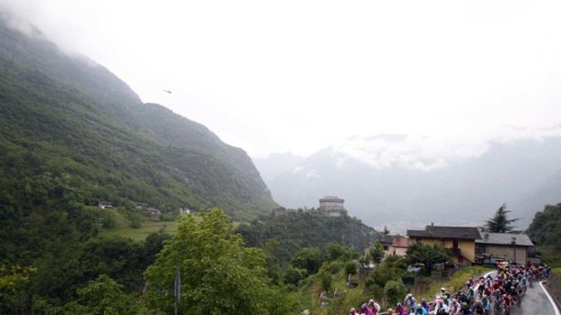 Uphill battle &#8230; the Giro d'Italia peloton tackles the mountainous 14th stage from Cherasco to Cervinia.