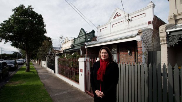 Darlene Reilly of the Sunshine Residents and Ratepayers Association, at terrace houses on Benjamin Street, Sunshine.