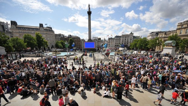 Harry Potter fans gather at London's Trafalgar Square ahead of the premiere of Harry Potter and the Deathly Hallows: Part II