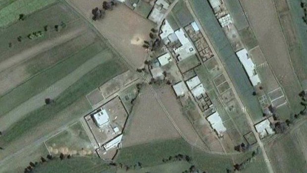 This Google Earth image shows Osama bin Laden's compound toward the left side of the frame.