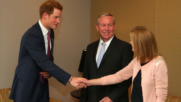 Prince Harry meets with WA Premier Colin Barnett and his wife Lyn Barnett.