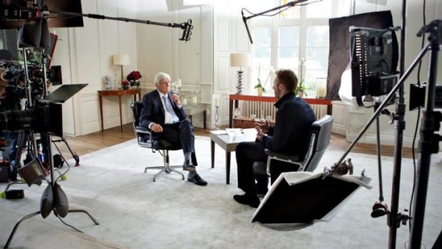 Sir Michael Parkinson and Ian Thorpe shooting the tell-all interview.