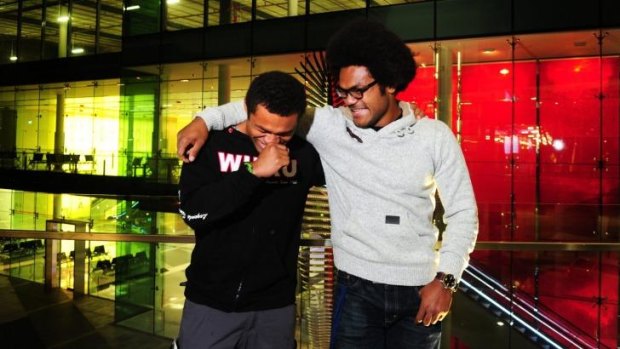 Henry Speight, right, with his brother Sam, who was allowed to watch the winger play for the Brumbies in the Super Rugby finals this year.