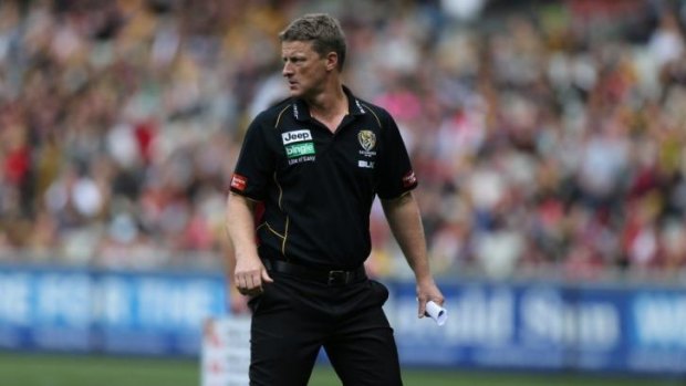 Richmond coach Damien Hardwick during the game against Melbourne on Saturday,
