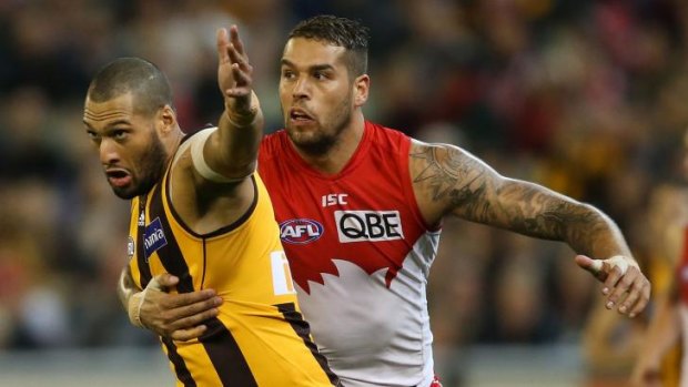 Close combatants: Josh Gibson and Lance Franklin.