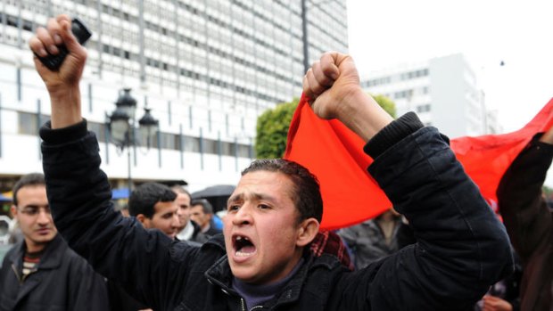 Tunisian students during a demonstration earlier this year that overthrew Tunisia's government.