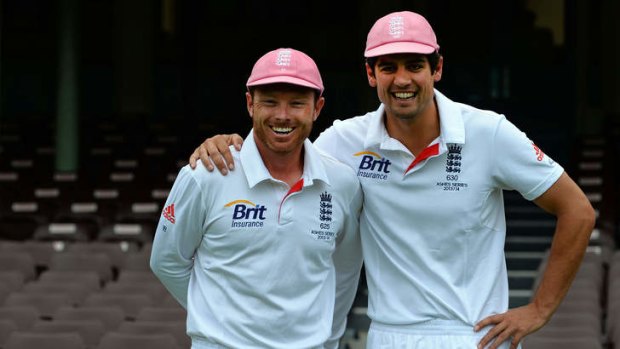 In the pink: Ian Bell and Alastair Cook supporting the McGrath Foundation.