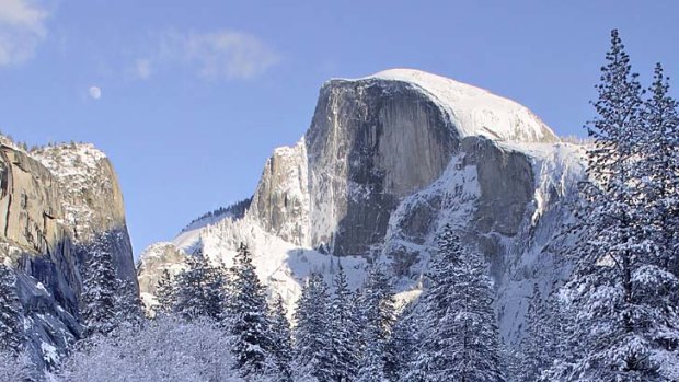 Plunge ... a hiker has fallen off  Half Dome, pictured here in winter.