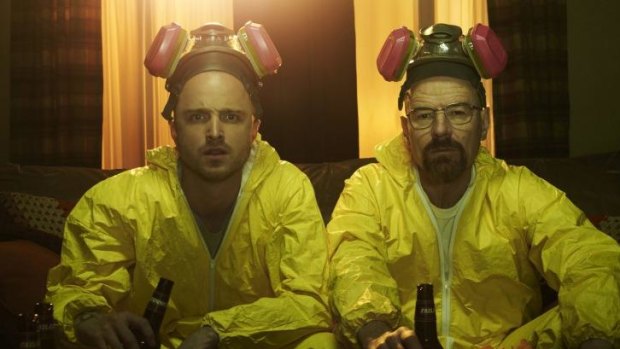 Cooking up: Jesse Pinkman (Aaron Paul) and Walter White (Bryan Cranston) in a scene from Breaking Bad.