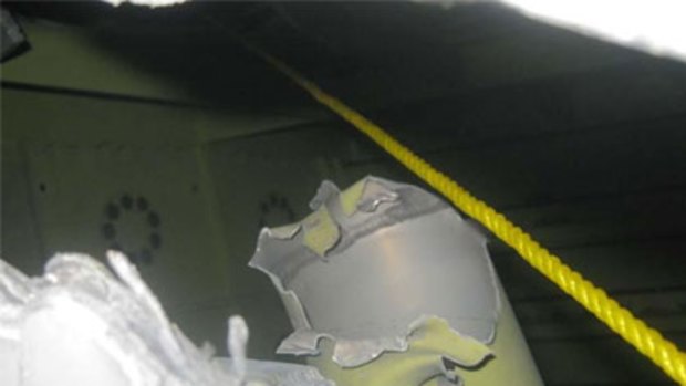 A new photo of damage to a severed fuel pipe on QF32.
