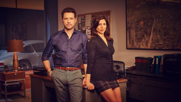 Jason Priestley and, Cindy Sampson star in <i>Private Eyes</I>.