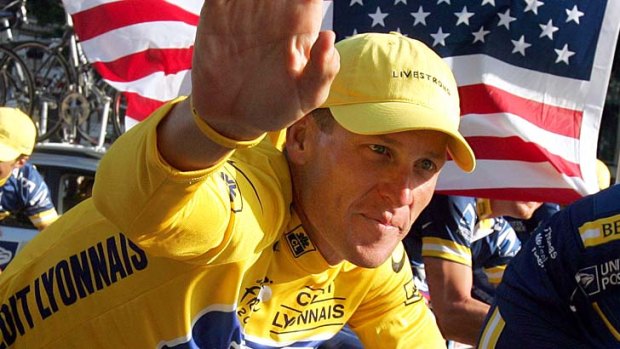 Lance Armstrong on the Champs-Elysees after the 20th and final stage of the 2004 Tour.
