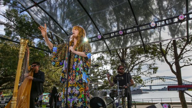 How big: Florence + The Machine perform at Mrs Macquarie's Chair as part of their Australian tour in July.