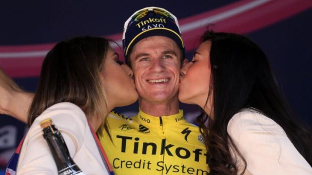Rogers celebrates after winning the 11th stage of the 97th Giro d'Italia in May. 
