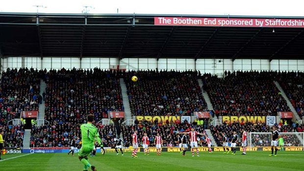 Asmir Begovic of Stoke City takes a free-kick during match against Southampton. He had earlier scored a goal after 13 seconds.