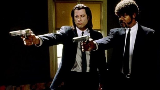 John Travolta and Samuel L Jackson as hitmen in Quentin Tarantino's Pulp Fiction. 