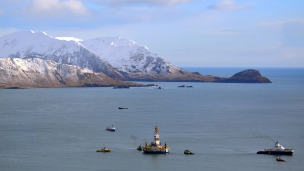 A gas floating drill rig in Alaska's Kiliuda Bay.