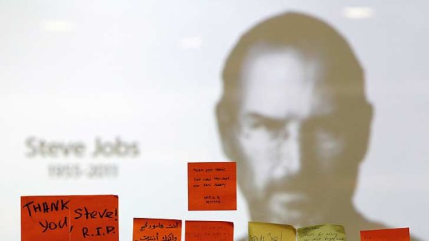 Tributes to the late Steve Jobs posted at an Apple Store in Kuala Lumpur.